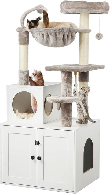 Cat Tree with Litter Box Enclosure, 2-in-1 Cat Tower