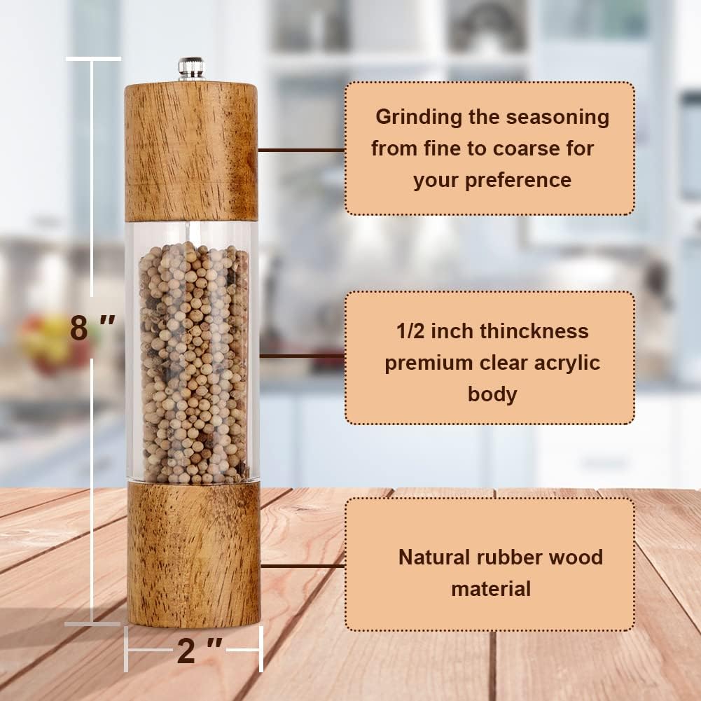 Premium Acrylic Salt and Pepper Grinder Set -8 Inches - Set of 2