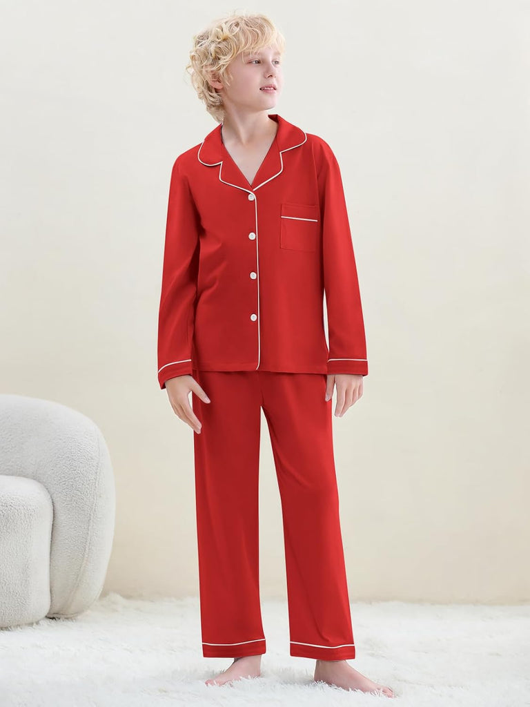 Boys Pajamas, 100% Cotton Long-Sleeve Top and Pants Set