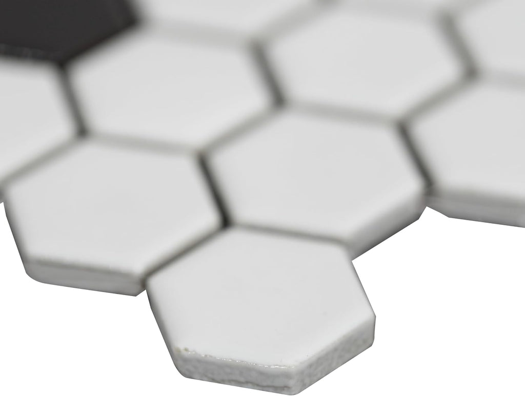 Black White Hexagon 10x12in Matte Porcelain Mosaic Tile Flooring