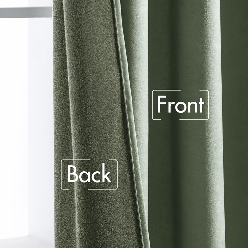 Sage Green Polyester Curtains 96 inches 2 Panels - Pinch Pleated Luxury Room Darkening Window Drapes for Bedroom