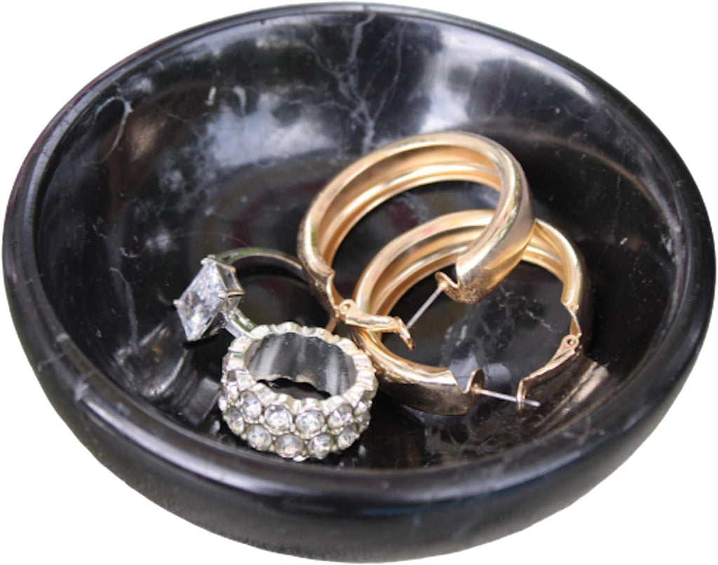 Marble Jewelry Dish 4.5", Trinket Dish for Ring Earring, Rings Holder, Gift for Woman Daugther (BLACK)