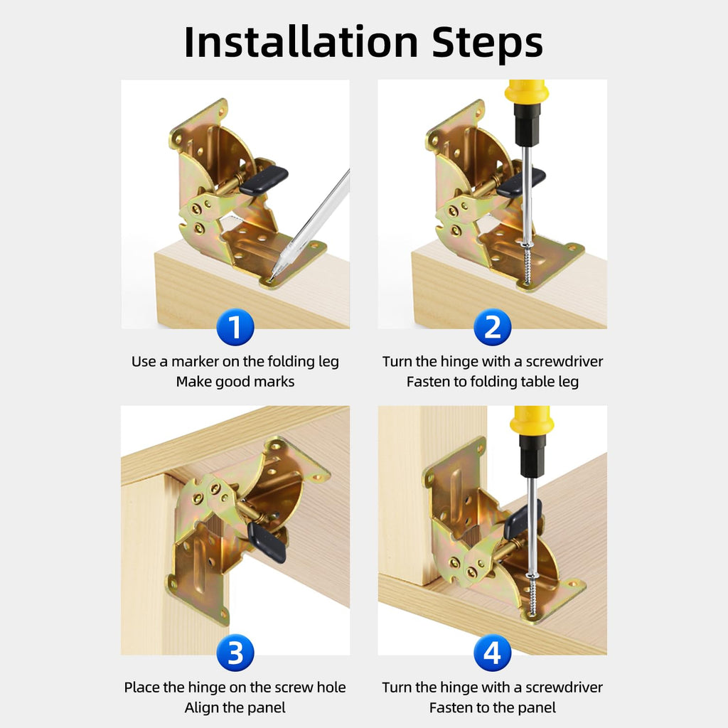 Folding Brackets 8 Pack, Heavy-Duty Self-Locking Hinges with Screws, Foldable Lock Extension Support Brackets for