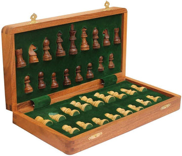 Magnetic Travel Chess Board Set - Classic Wood Staunton 7 X 7 Inch Pocket Chess Set with Folding Game Board Handmade