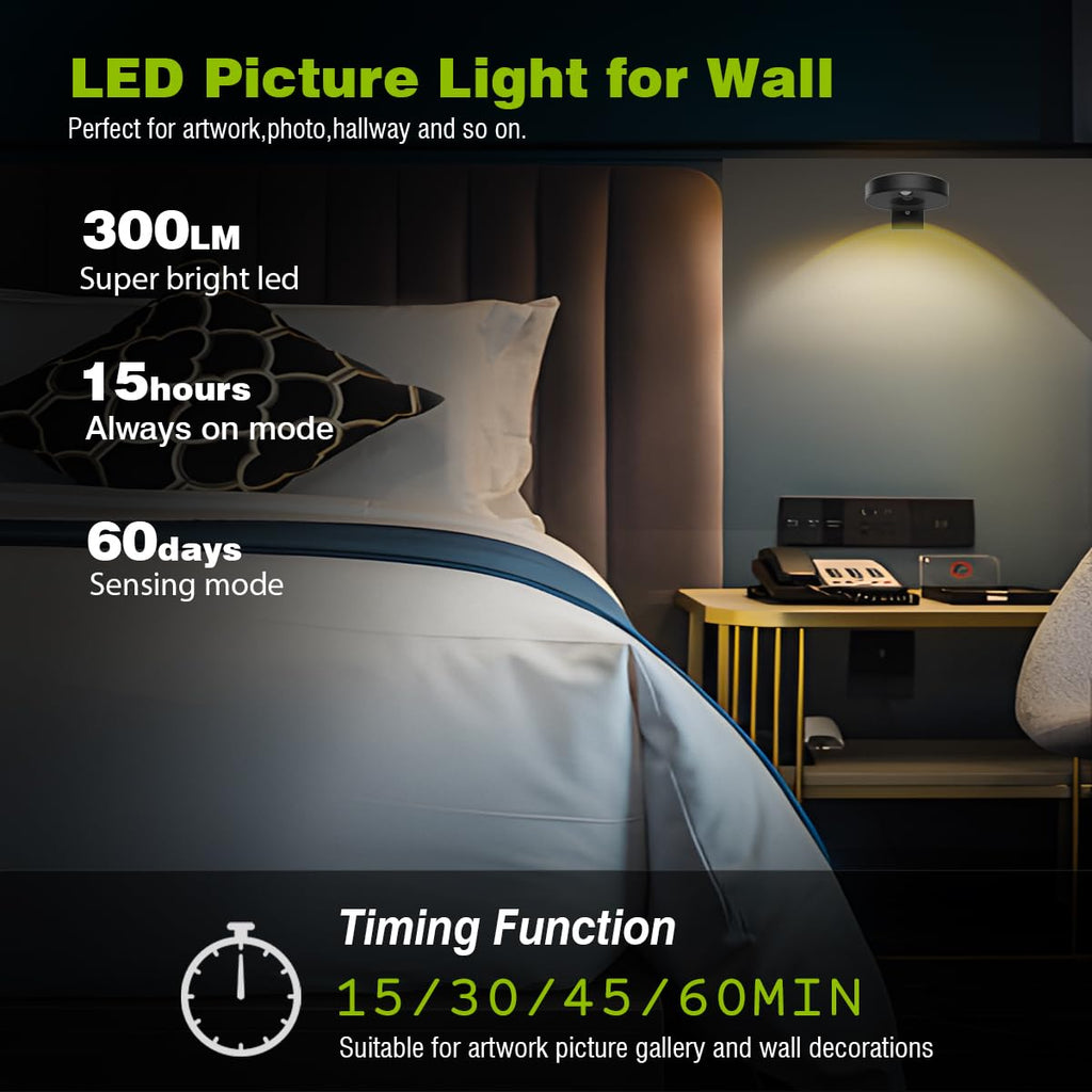 6Pack Wireless Picture Lights for Wall Rechargeable Battery Picture Frame Light with Remote LED Magnetic Art Display