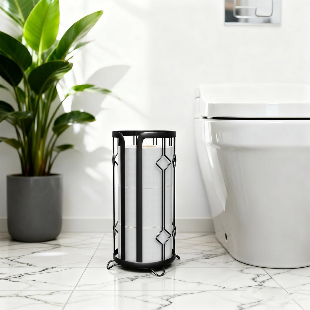 Toilet Paper Holder Stand, Freestanding Toilet Paper Storage, Black
