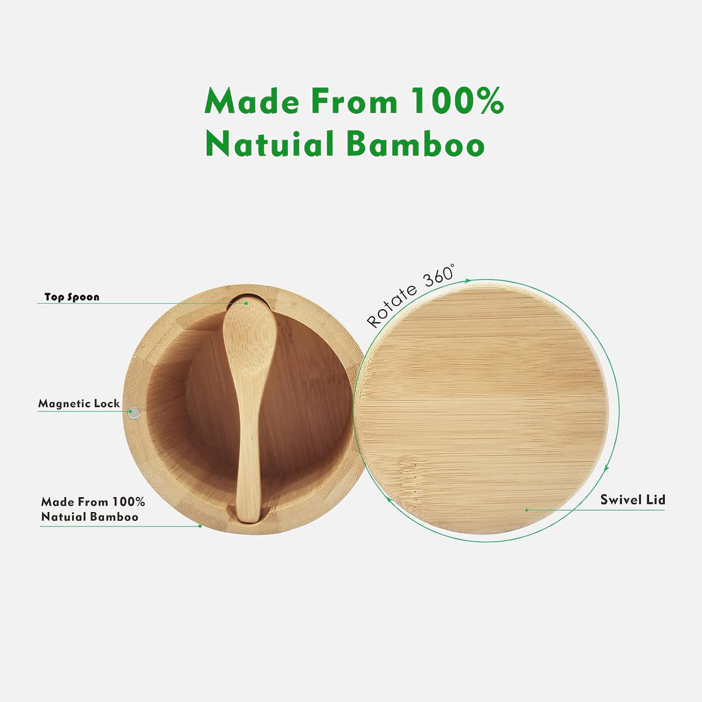 Salt Cellar with Lid, Bamboo Wood Salt Containers for Countertop