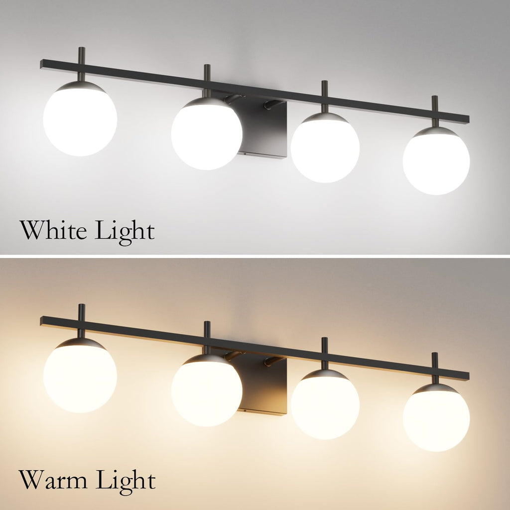 Black Vanity Lights Milky Glass Mid Century Modern Bathroom Vanity Wall Light Over Mirror, Black 4-Lights