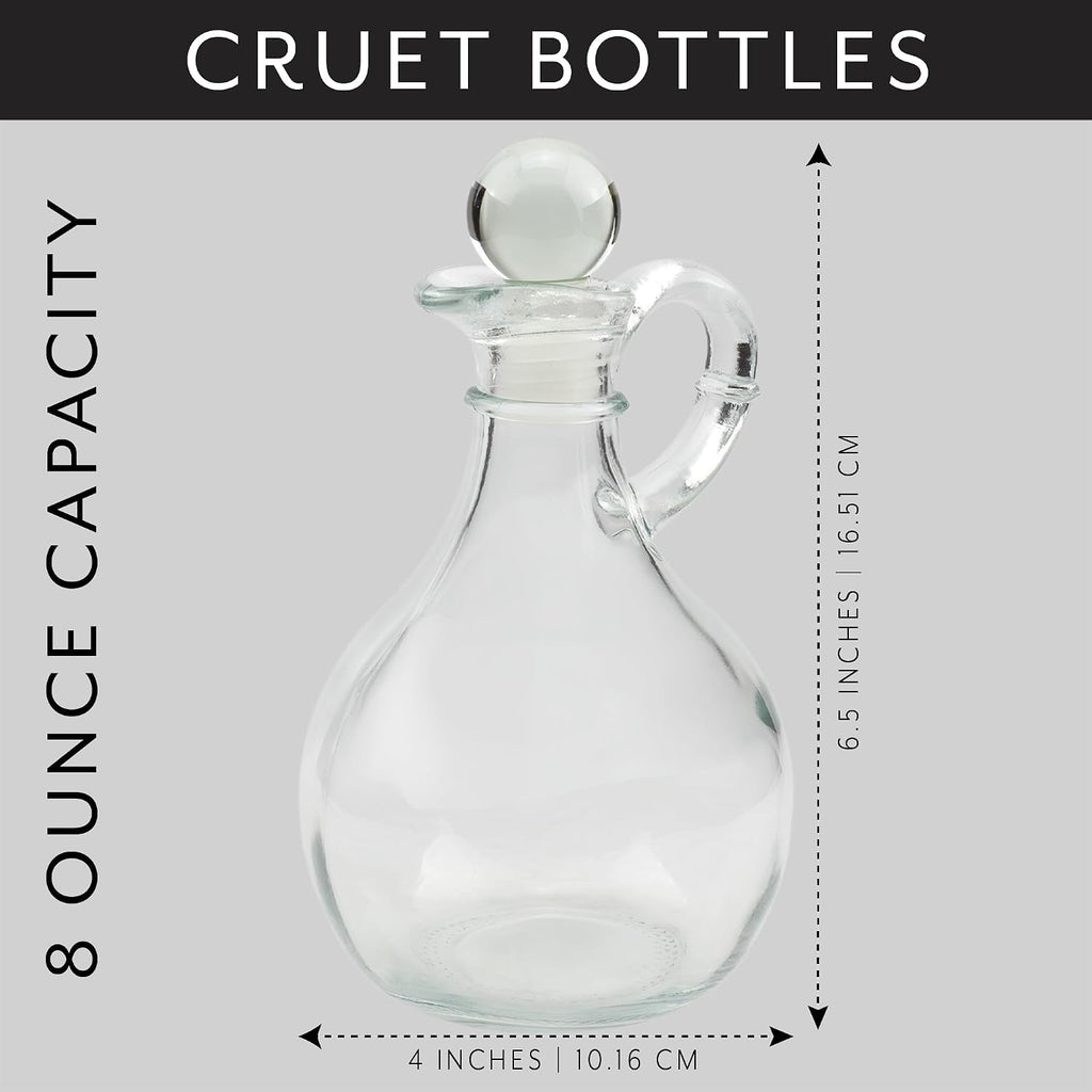 Glass Oil and Vinegar Cruets (); 8oz Round Oil Dispensers/Salad Dressing Bottles with Stoppers - Set of 2