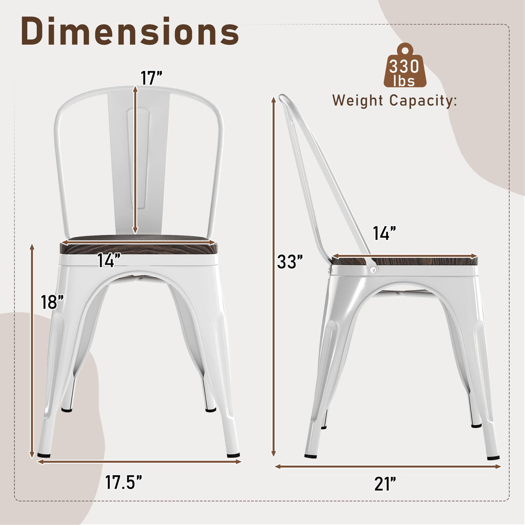 Stackable Metal Dining Chairs Set of 4 with Wood Seat and High Back