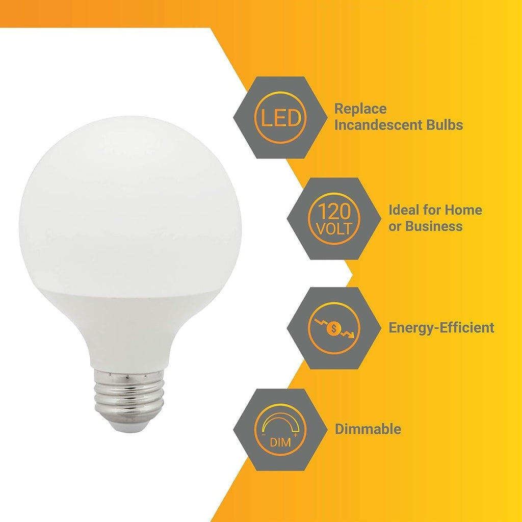 G25 LED Globe Light Bulbs Vanity Light Bulb 6W (60W Equivalent) 5000K Bright White E26 Medium Base Dimmable 500 Lumen