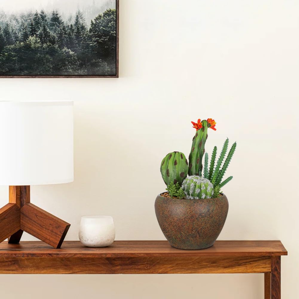 Assorted Artificial Cactus Plants Indoor - 5.9" Small Faux Succulent Cacti Plants in Pots Mini Fake Flowering Cactus