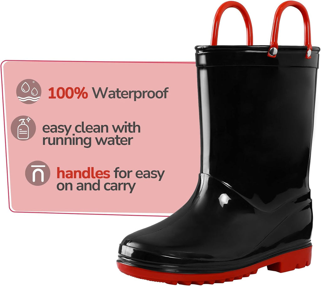 Girls Boys Rain Boots Waterproof Boots with Easy on Handles