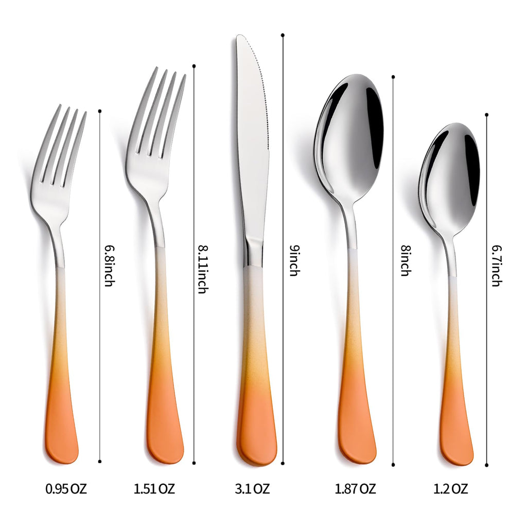 20-Pieces Color Silverware Sets for 4,Orange and white Handle Stainless Steel Cutlery Set, Include Forks Spoons and
