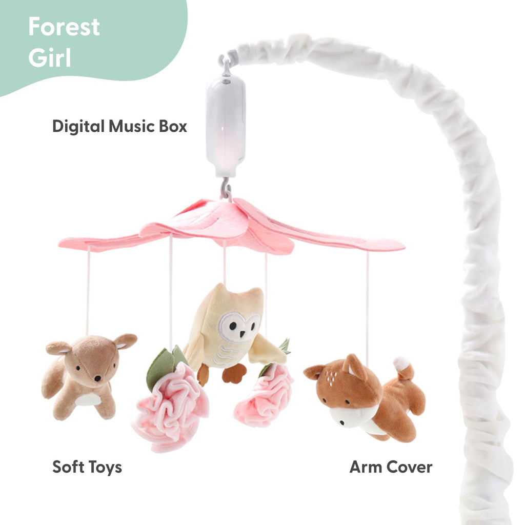 Crib Mobile for Girls - Pink and White Musical Baby Crib Mobile with 12 Lullabies, Forest Baby Little Forest Nursery