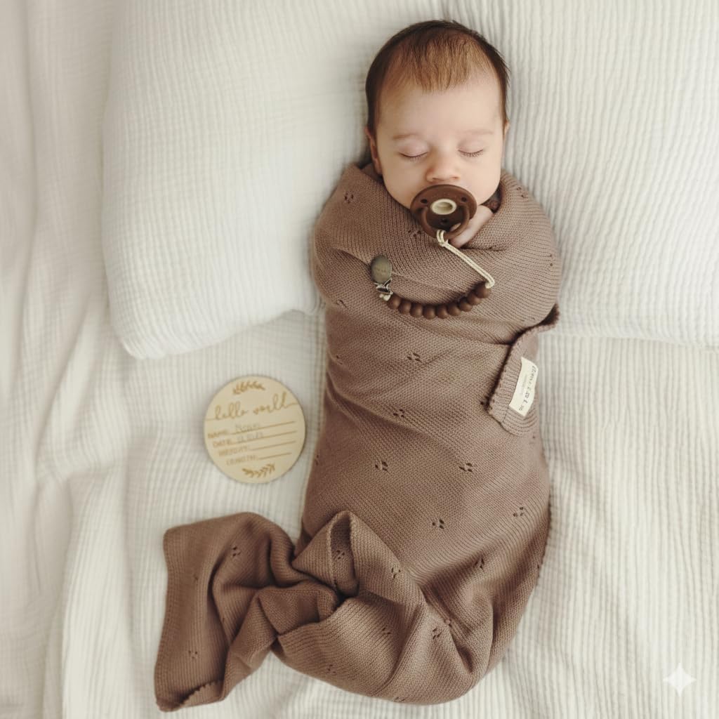 100% Luxury Organic Cotton Pointelle Knit Baby Blanket - Refined Lightweight Heirloom Nursery Essential (Pointelle
