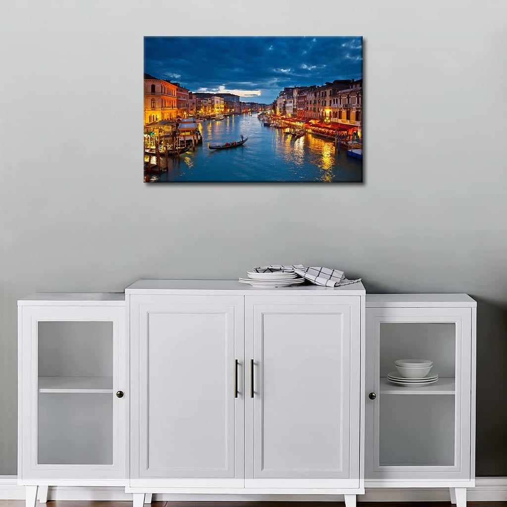 Italy Venice Grand Canal At Night Wall, The Picture Print On Canvas
