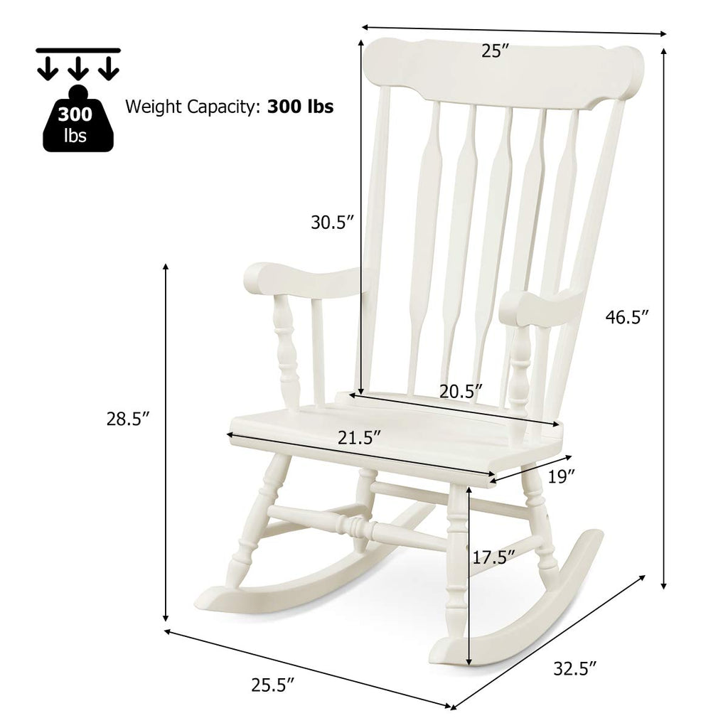 Indoor & Outdoor Wood Rocking Chair, Patio Rocking Chair, White
