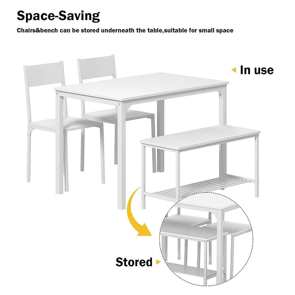 4 Person Dining Table Set, Dining Table with 2 Chairs and 1 Bench, Rectangular Space-Saving Dinner Table with Two