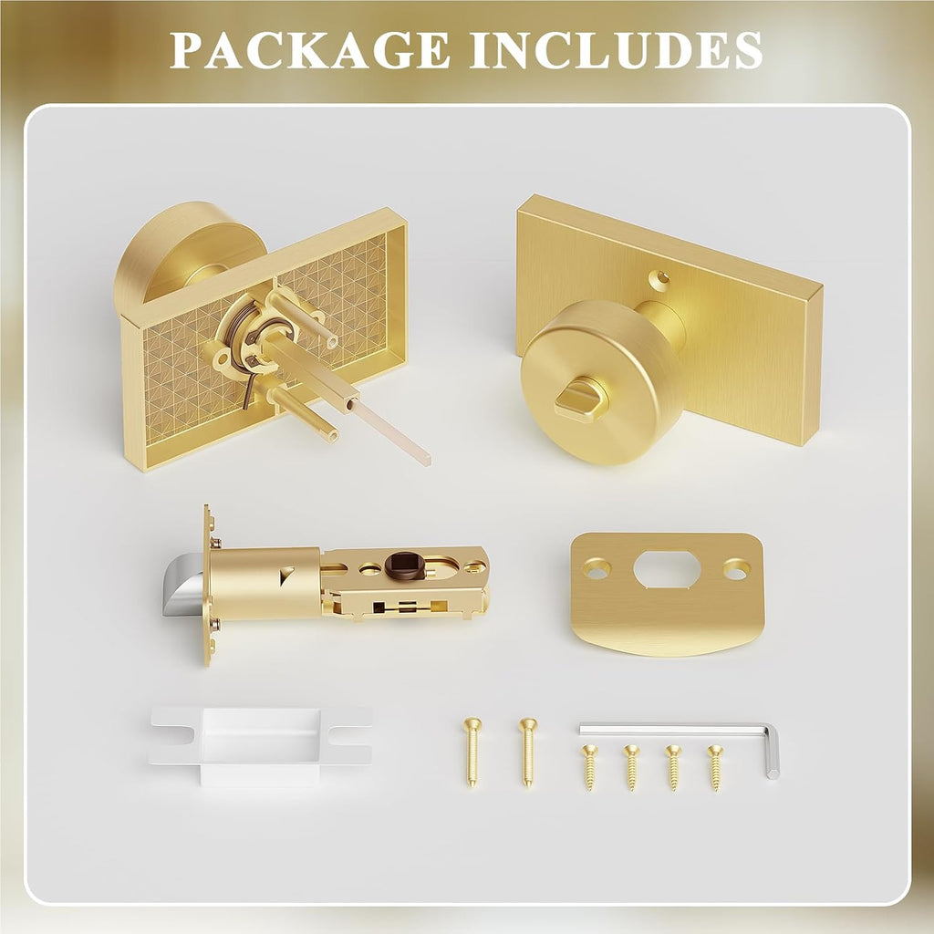 Brushed Gold Brass Exterior Entry Door Knob with Lock and Keys