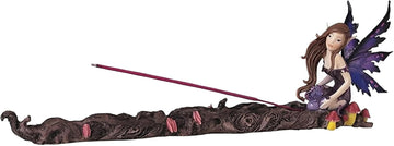 13" W Purple Fairy with Clear Wings Incense Burner Sticks Holder Statue Sculpture Ornament Decoration Home/Room Decor