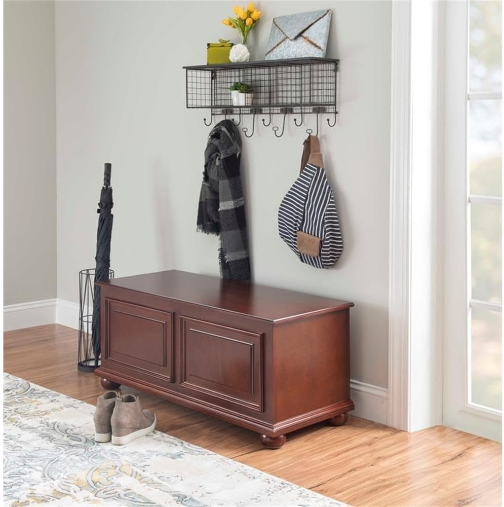 Contemporary MDF Rubberwood Chest, Cherry Finish, 40.5" w x 16.75" d x 18" h, Decorative Molding, Bun Feet, Lined