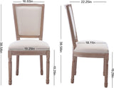 French Country Dining Chairs Set of 2, Vintage Farmhouse Dining Chairs with Round Back, Solid Wood Frame and Upholstered Fabric Seat, Beige
