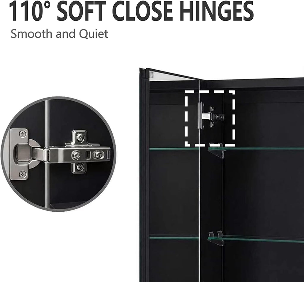 14 x 24 Black Aluminum Medicine Cabinet with Mirror, Recessed/Surface Mount | Bathroom Medicine Cabinet, 2 Adjustable