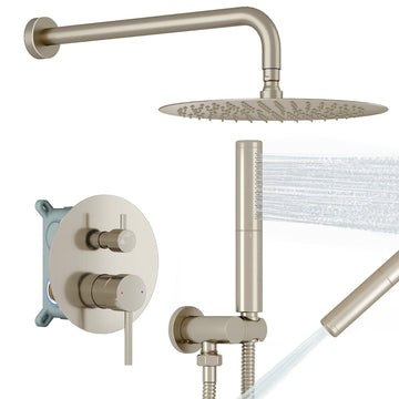 Shower System with 10 Inch Round Rain Shower Head and Handheld Wall Mounted, High Pressure Rainfall Shower Faucet