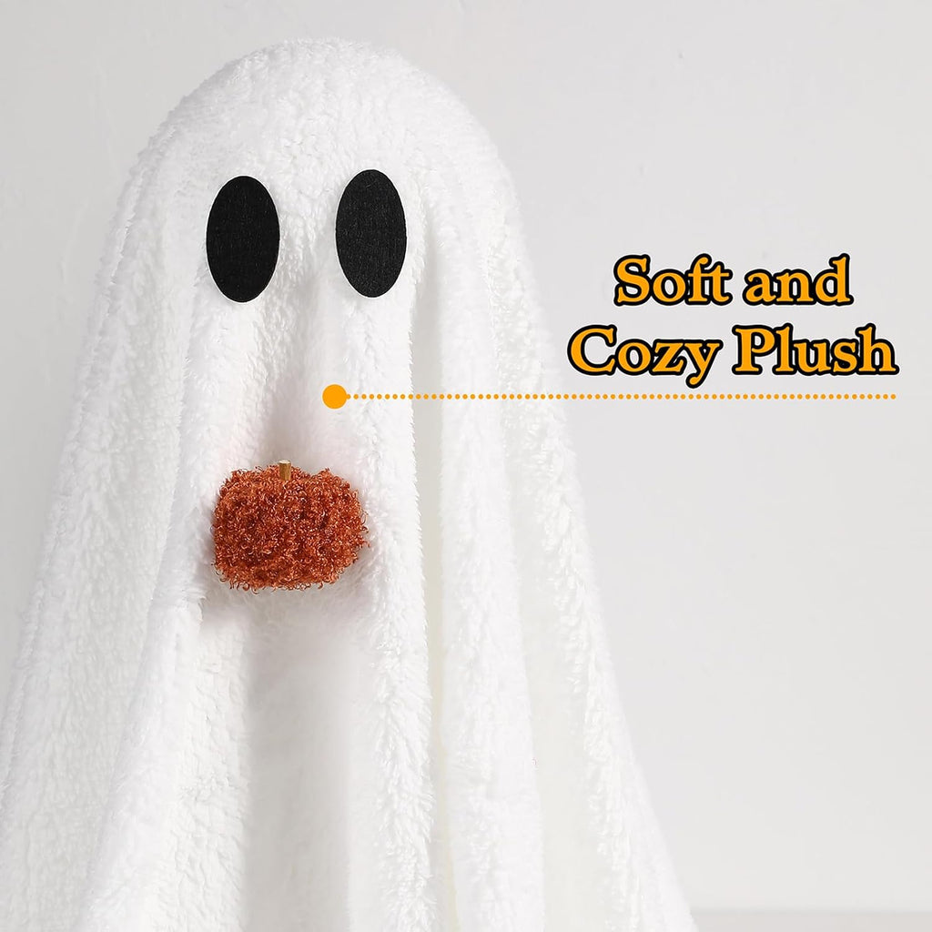 Halloween Decorations-2 Pack Light-Up Sherpa Ghosts with Pumpkin - Set of 2