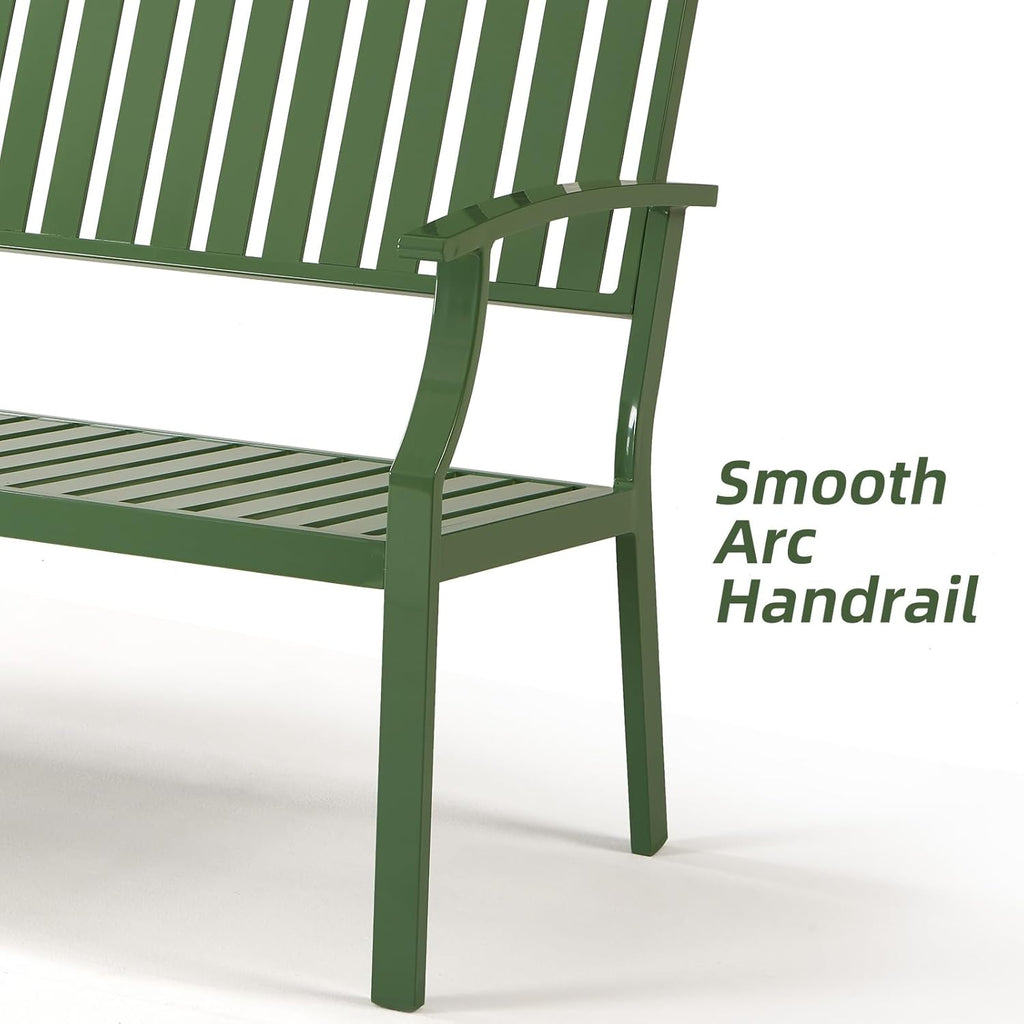 52" Outdoor Aluminum Garden Bench for 2, Weatherproof, Green | waterproof rust-resistant metal bench supports up to