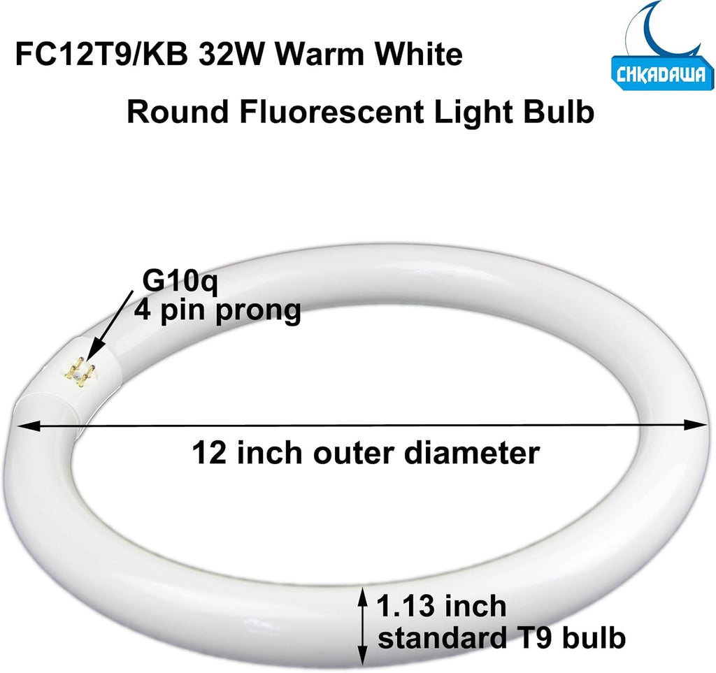 22W and FC12T9/KB 32W Warm White Set, Round Fluorescent 8 inch T9 22 Watts & Circular Light Bulbs 12 inch 32