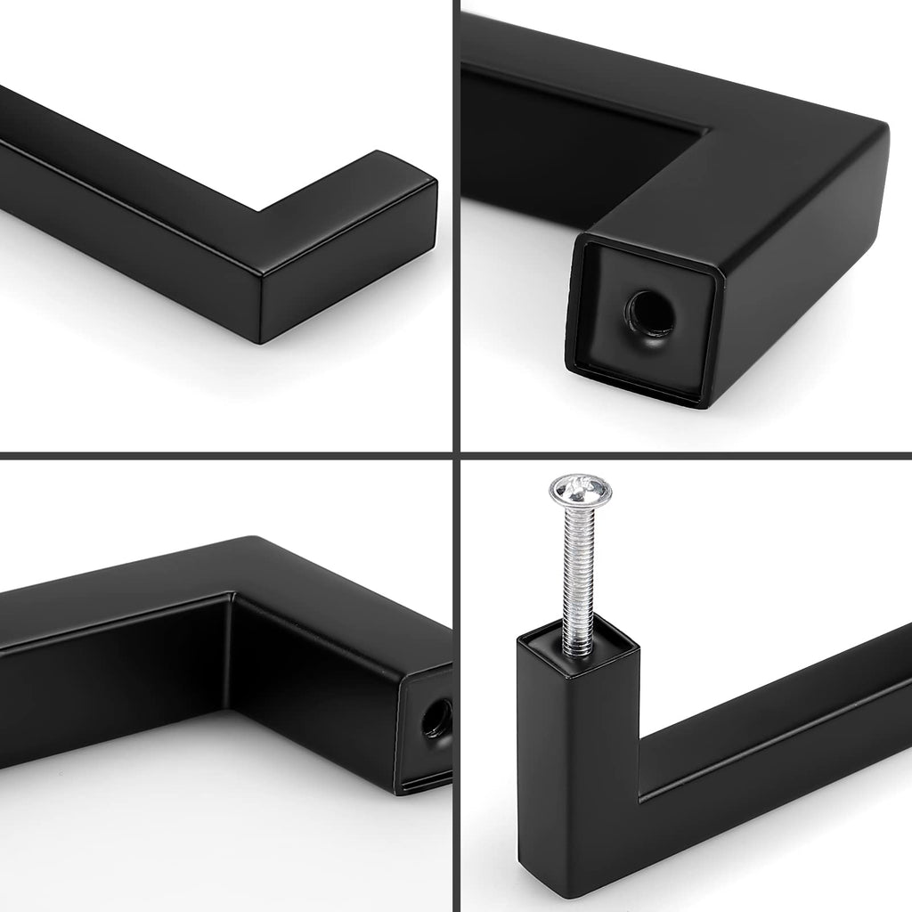 30 Pack Black Cabinet Pulls Square Kitchen Cabinet Hardware 5 Inch(128mm) Hole Center Modern Drawer Handles Stainless