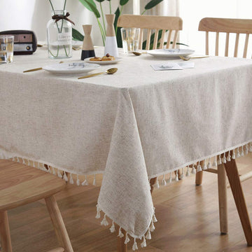 Washable Cotton Linen Tablecloths Fabric Tassel Tablecloth Dust-Proof Table Cover Dinning Tabletop Home Decoration