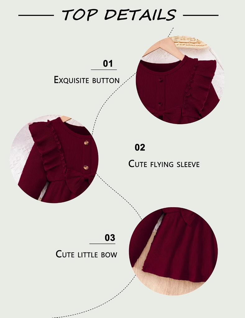 Toddler Girl Clothes Solid Color Ruffle Bowtie Top and Flare Pants 2Pcs Winter Fall Girl Outfits