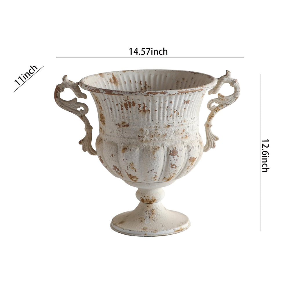 Balcony Vintage Style Distressed White Metal Indoor Outdoor and Garden Planter European Retro Rustic Shabby Chic Iron