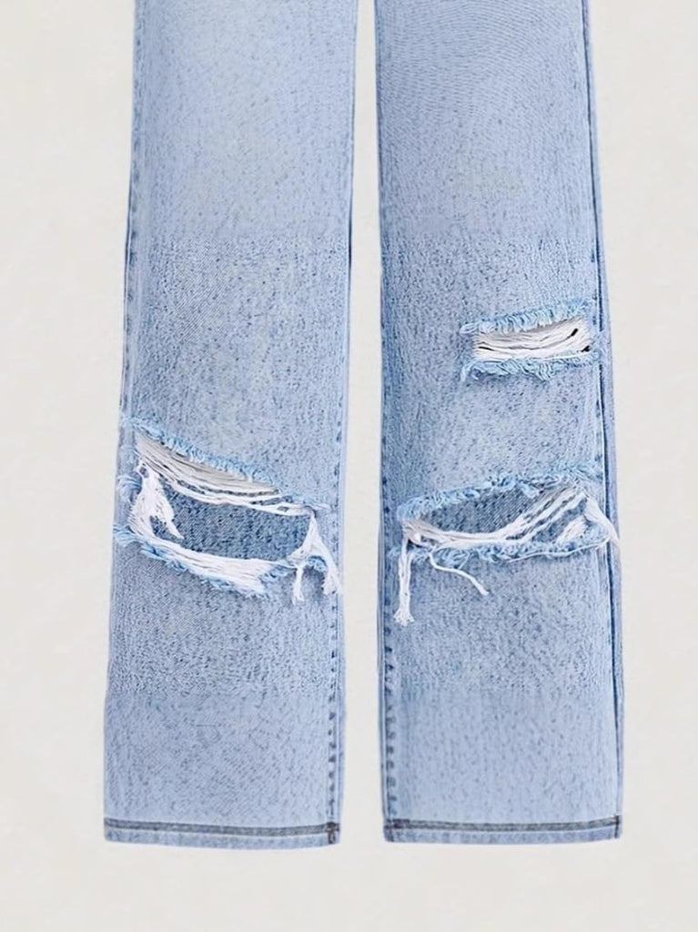 Jeans for Girls Baggy Wide Leg Ripped High Elastic Waisted Denim Pants Y2K Boyfriend Skater Streetwear Cute Trousers