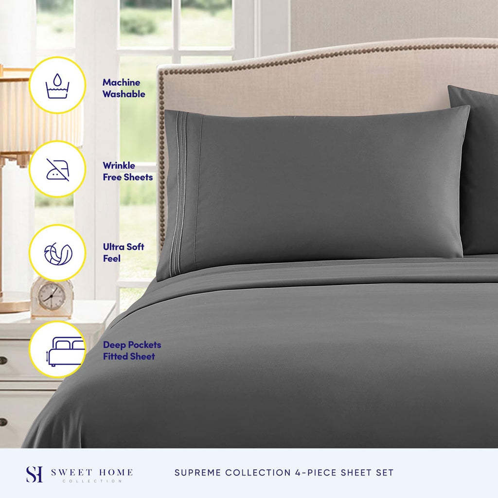 King Sheets - Breathable Luxury Bed Sheets with Full Elastic & Secure Corner Straps Built In - 1800 Supreme