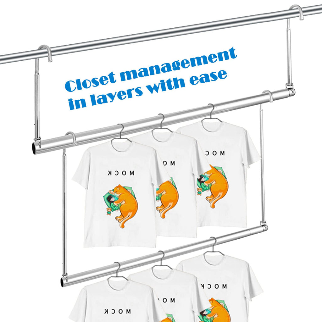 Closet Hanging Rod, Adjustable Width and Height Chrome