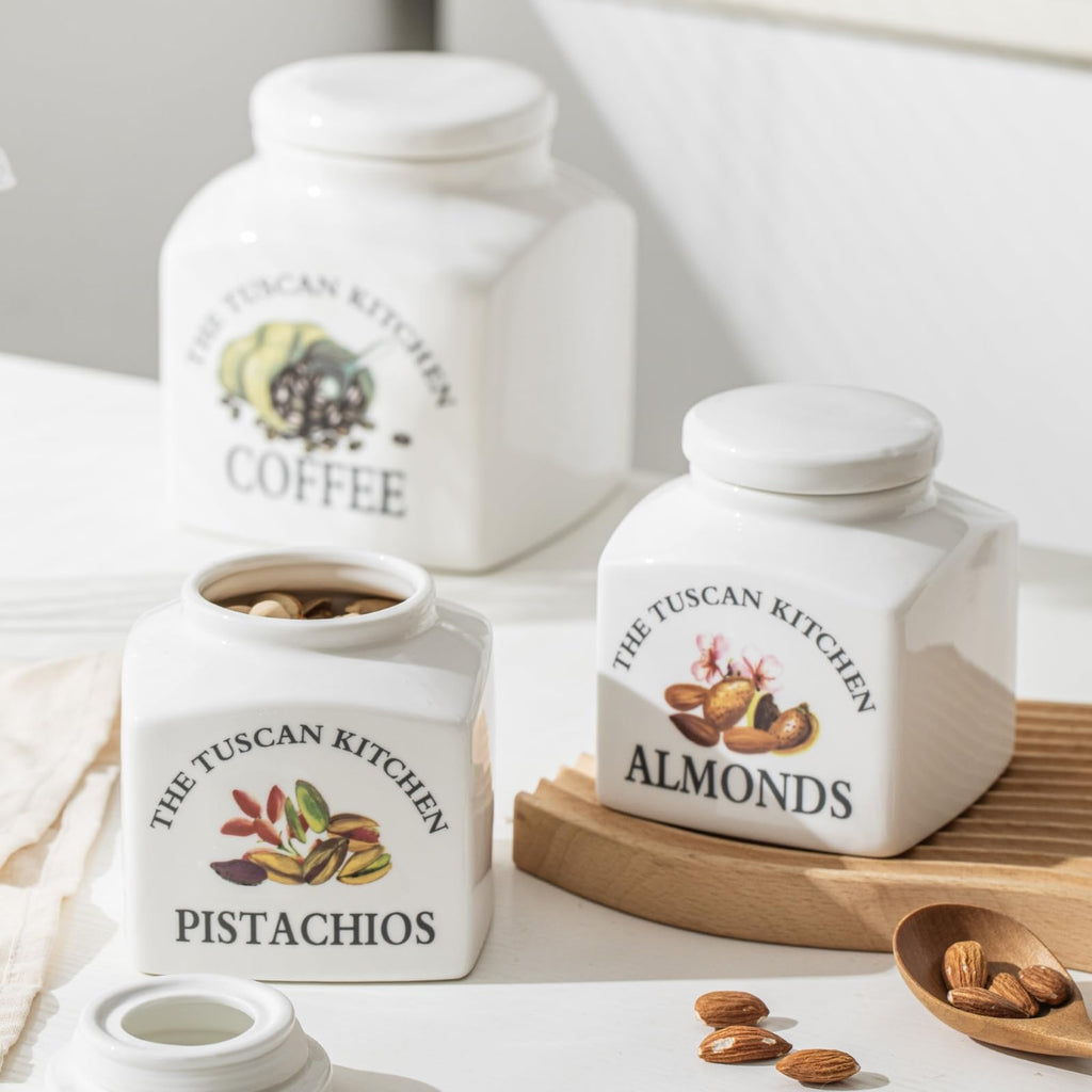 Canisters Ceramic Sugar Jar with Lids 38 fl. oz White, Food Storage Jars for Sugar Seasoning Containers