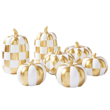 7PCS Fall Pumpkin Decor, Checkered Pumpkin Decoration