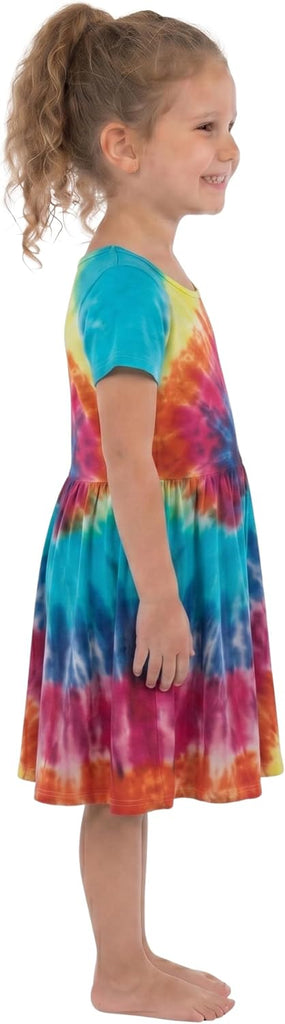 Girls Twirl Dress Girls Short Sleeve Twirly Skater Dress Tie Dye