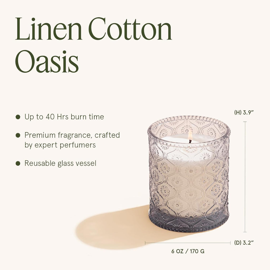 Linen Cotton Clean Scented Candles, Soy Wax, 40 Hrs - Set of 6
