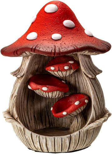 Enchanted Garden Mushroom Backflow Incense Cone Burner Red and White Spotted Toadstool Statue Decorative Figurine