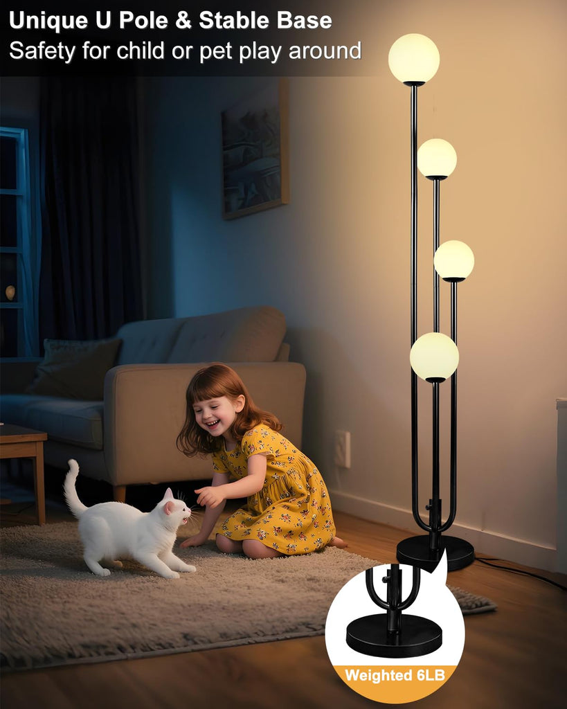 Black Globe Floor Lamp 4-Lights Dimmable Mid Century Floor Lamps