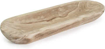 Paulownia Wood Decorative Dough Bowl for Centerpiece Display, Potpourri & Catch All (Long Oval Bowl)