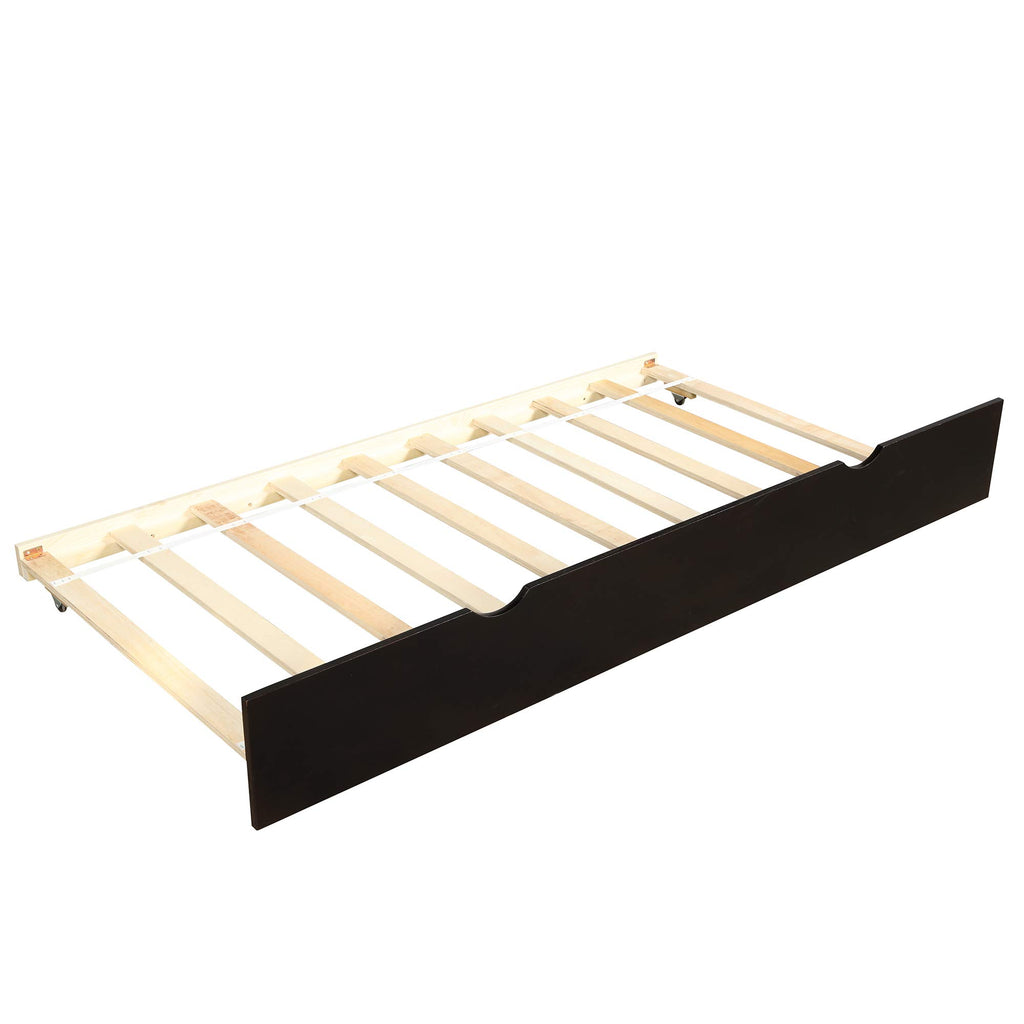 Twin Size Wood Daybed with Trundle No Box Spring Required (Espresso Trundle Daybed)