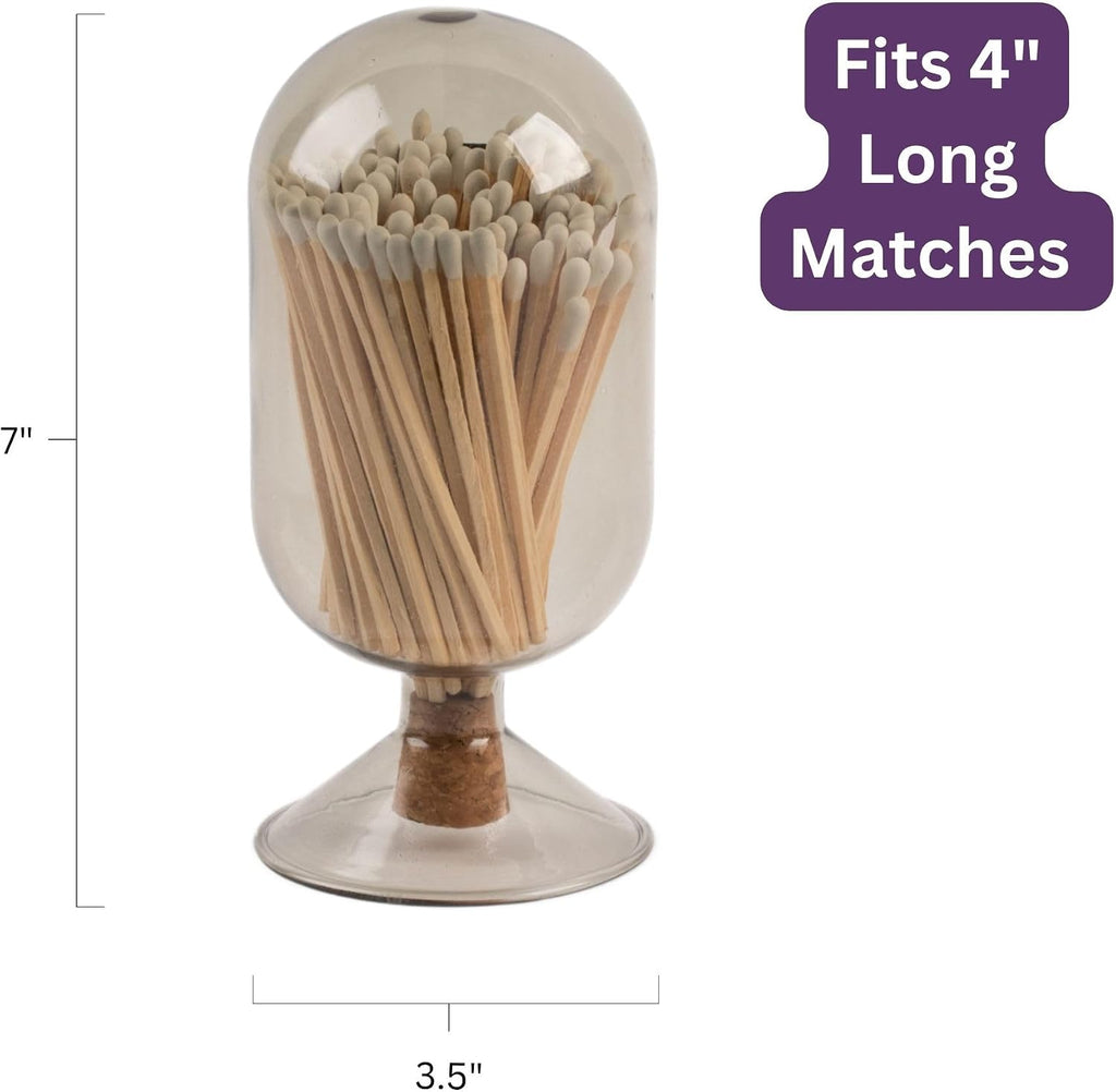 Premium Glass Match Cloche - Matches in a Jar with Striker. Great for Candles, Fireplace. Or Use Bottle for Bath