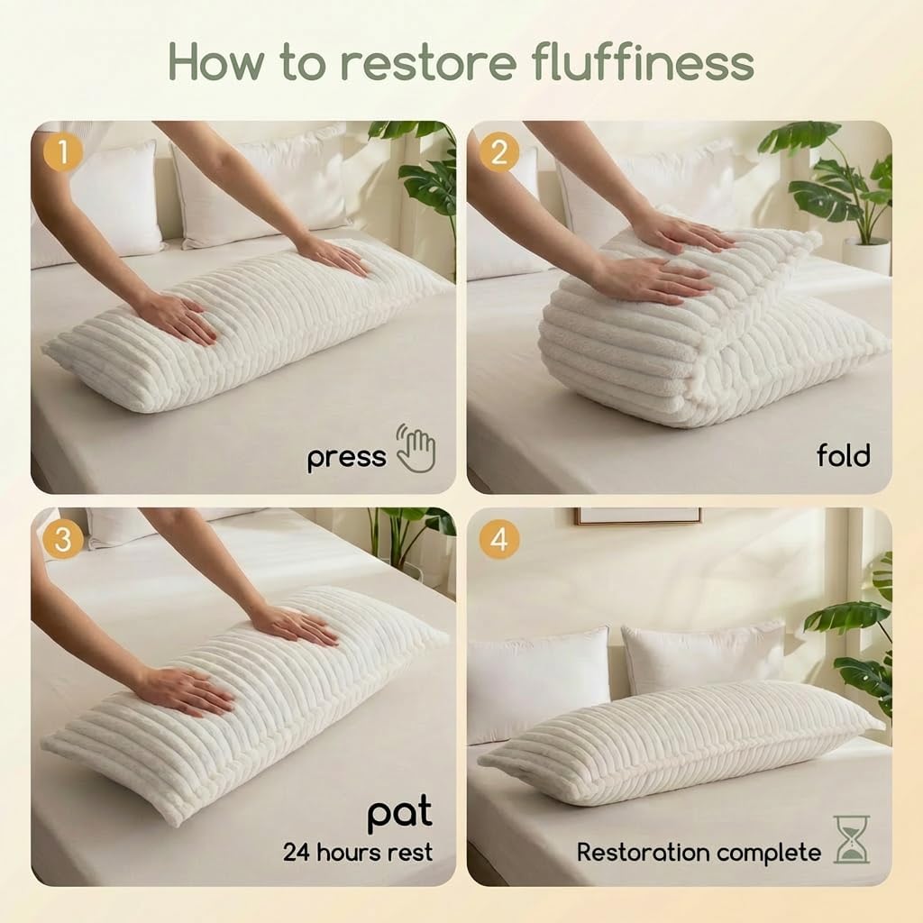 Luxurious Faux Fur Full Body Pillow for Adults,Shredded Memory Foam Body Pillows for Side Sleeper & Pregnancy, 20x54