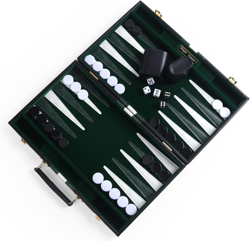 Travel Medium 15 Inch Backgammon Black Sets Classic Board Game with Premium Leather Case, Portable Travels Strategy